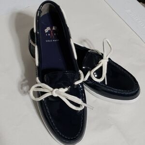 Cole haan navy blue patent leather boat shoes